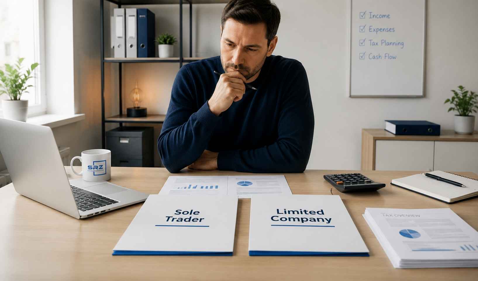 UK business owner comparing sole trader and limited company tax planning