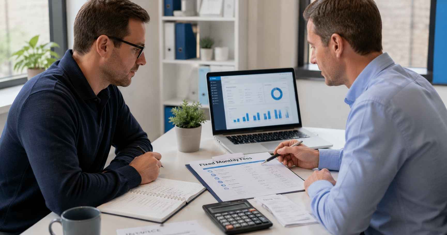 Small business owner reviewing accountant fees and pricing options